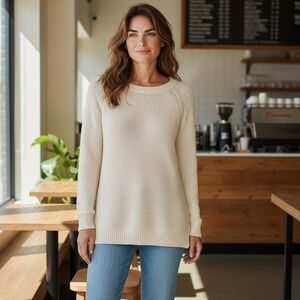 Talbots Petites‎ Sweater Womens MP Cream Knit Lambswool Blend Boat Neck